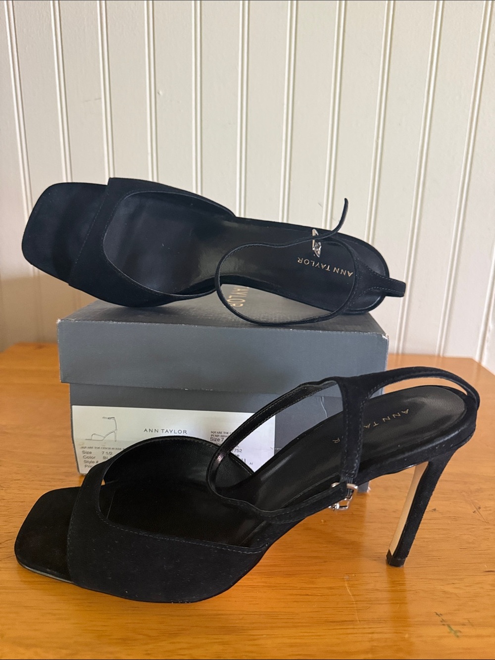 Ann Taylor Black Suede Square-Toe Slingback Heels with Stiletto